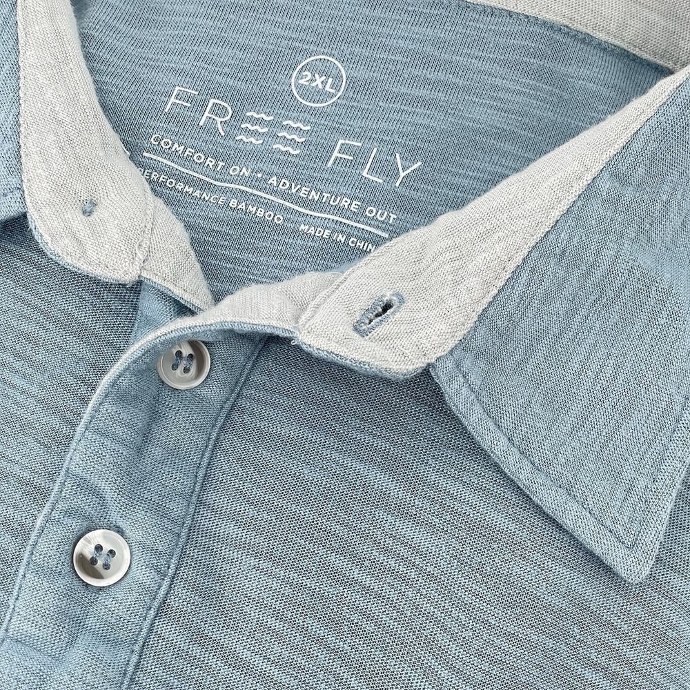 Free Fly Polo Shirt Men's‎ XXL Blue Slub Pocket Bamboo Performance Lightweight